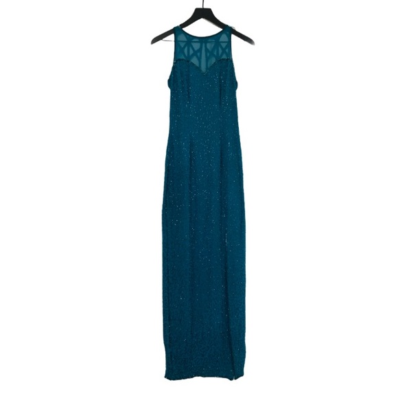 GRACE ORIGINALS Vintage Beaded Silk Gown Blue XS - Picture 1 of 16